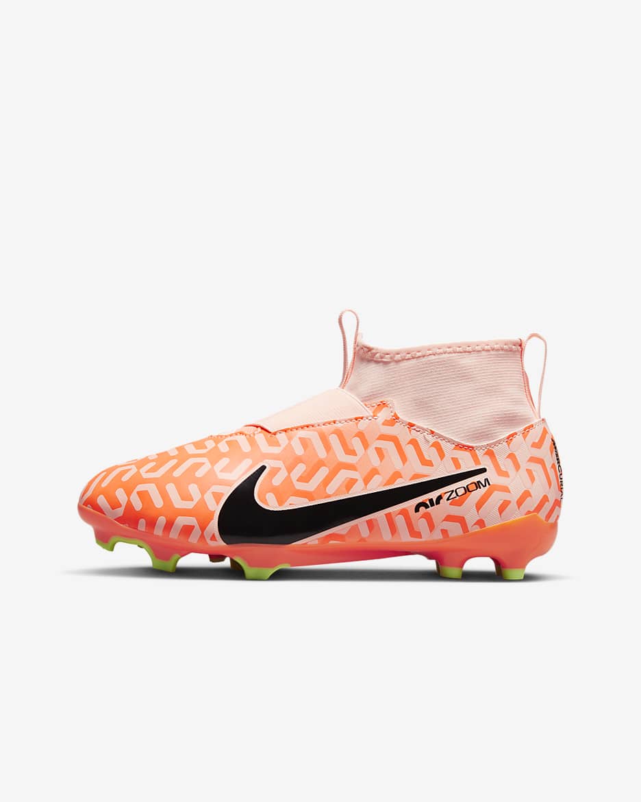 รองเท้าสตั๊ดฟุตบอลหุ้มข้อสูงเด็กเล็ก/เด็กโตสำหรับหลายพื้นผิว Nike Jr. Mercurial Superfly 9 Academy - Guava Ice/ดำ