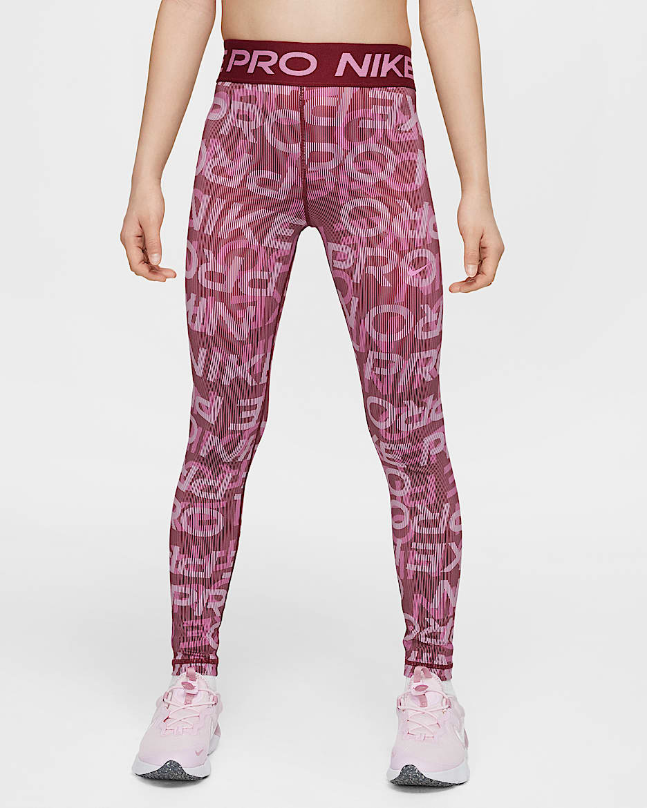 Leggings Dri-FIT de tiro medio para niña talla grande Nike Pro - Rojo team/Rojo team/Flamenco mágico
