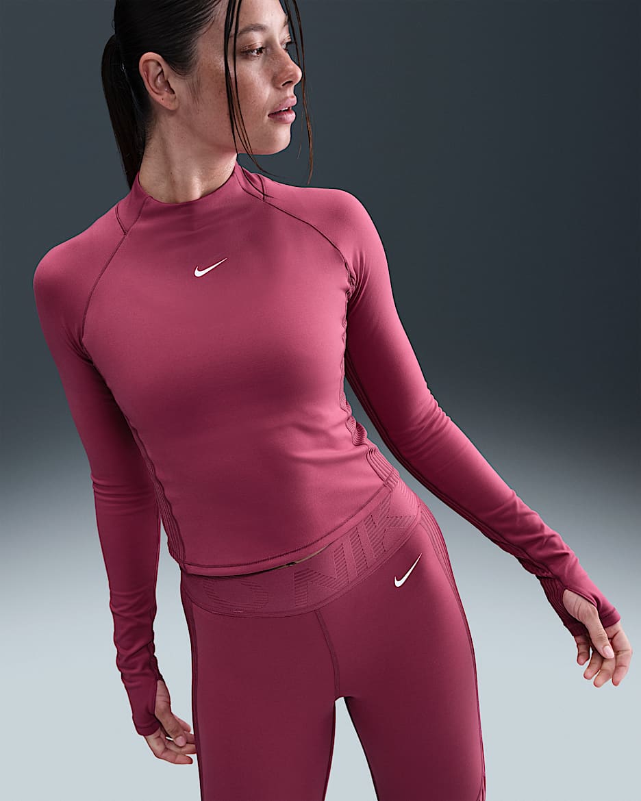 Nike Pro Women's Dri-FIT Long-Sleeve Top - Sweet Beet/White