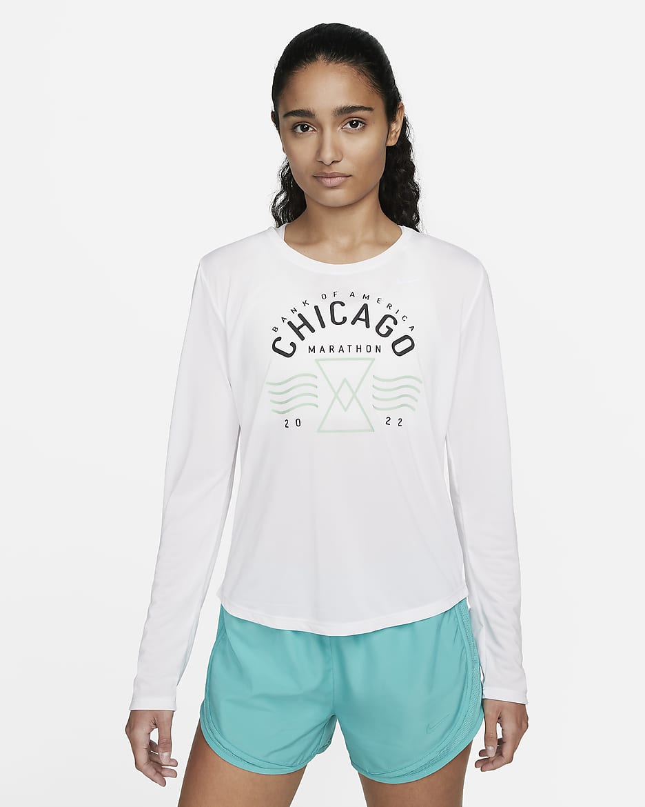 Nike Dri-FIT One Women's Long-Sleeve Running Top - White/Enamel Green