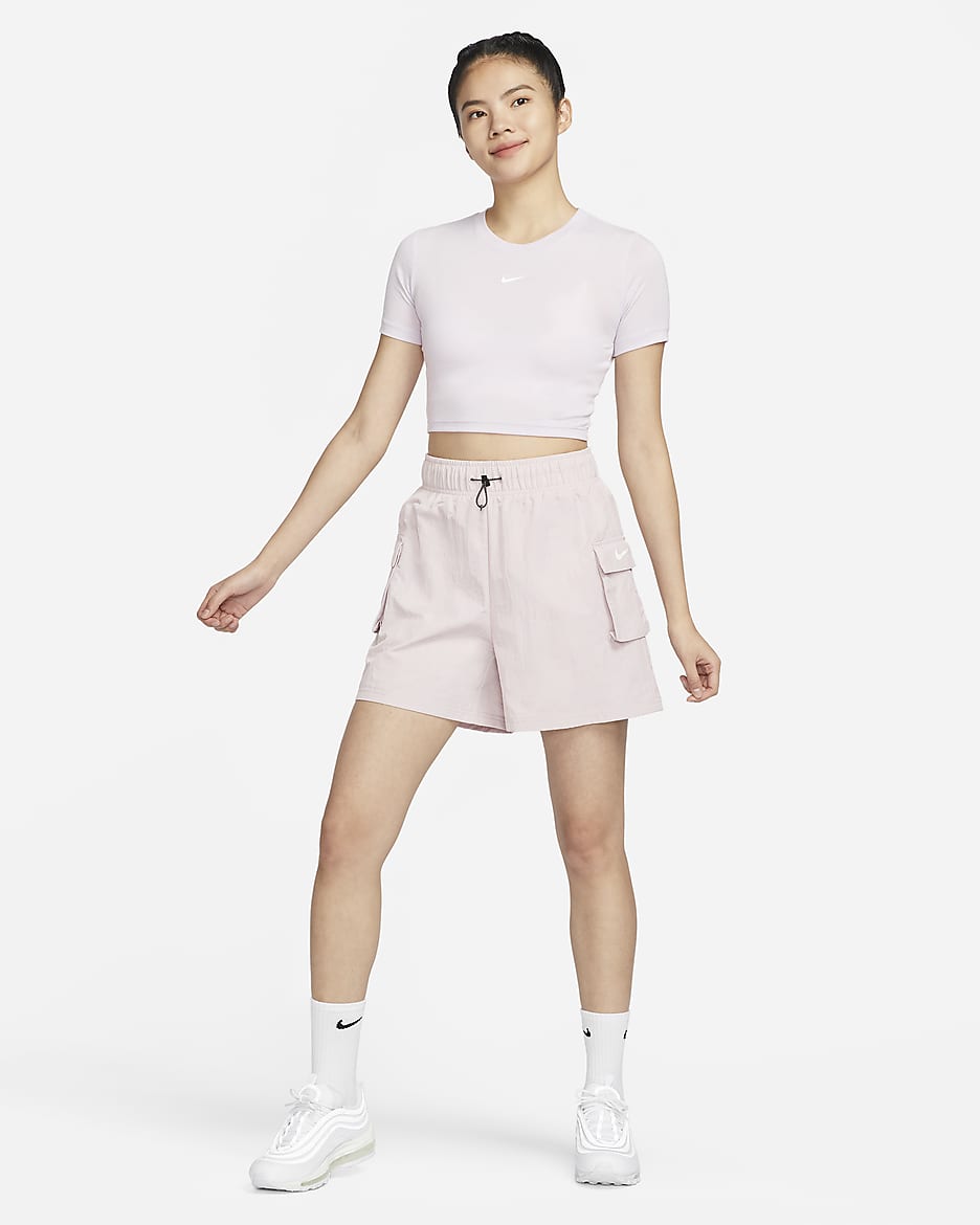 Nike Sportswear Essential Women's Woven High-Waisted Shorts - Platinum Violet/Sail