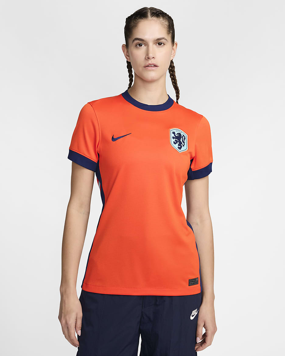 Dámská replika domácího fotbalového dresu Nike Dri-FIT Nizozemsko Stadium (mužský tým) 2024/25 - Safety Orange/Blue Void/Copa/Blue Void