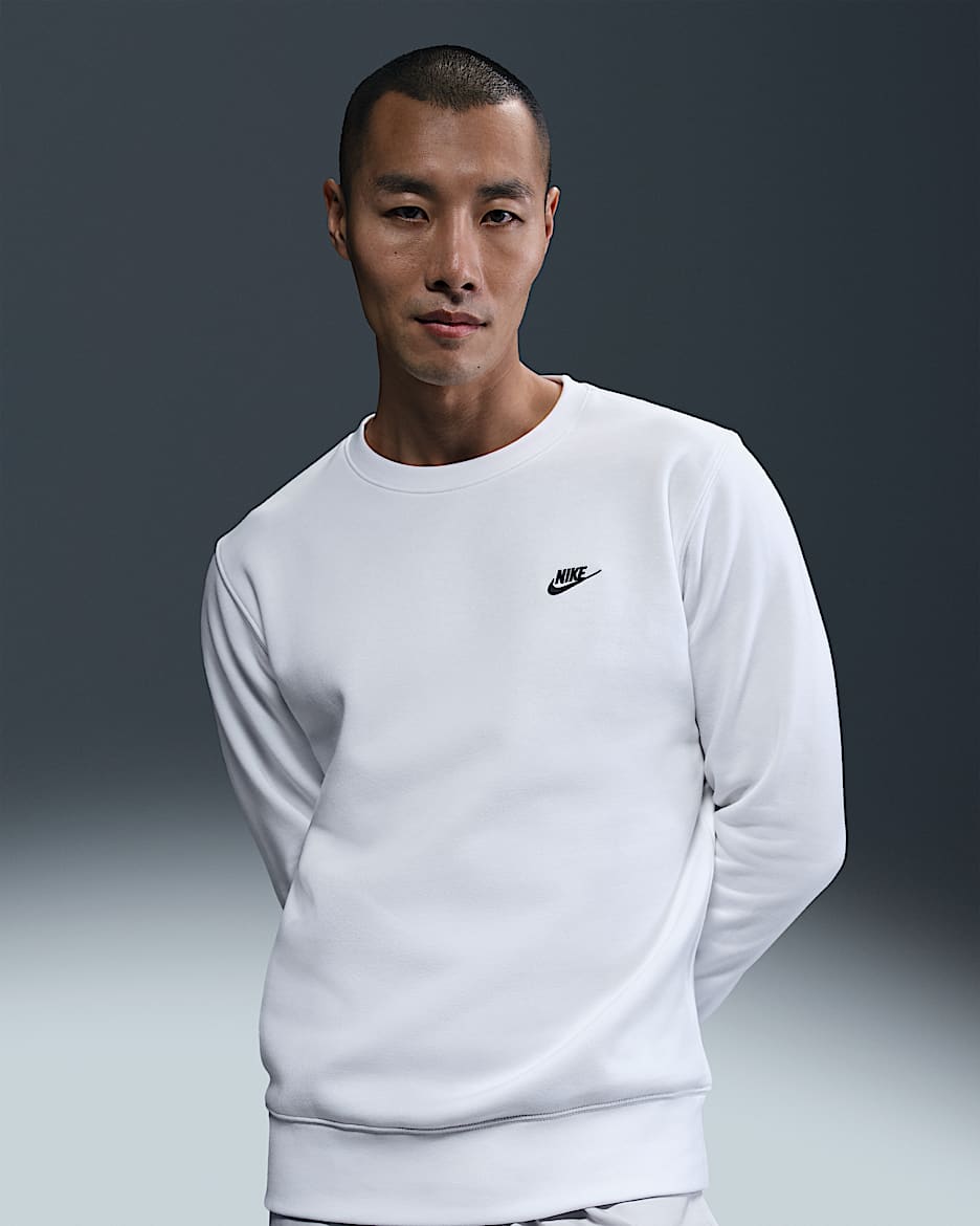 Nike Club fleeceshirt met ronde hals voor heren - Wit/Zwart