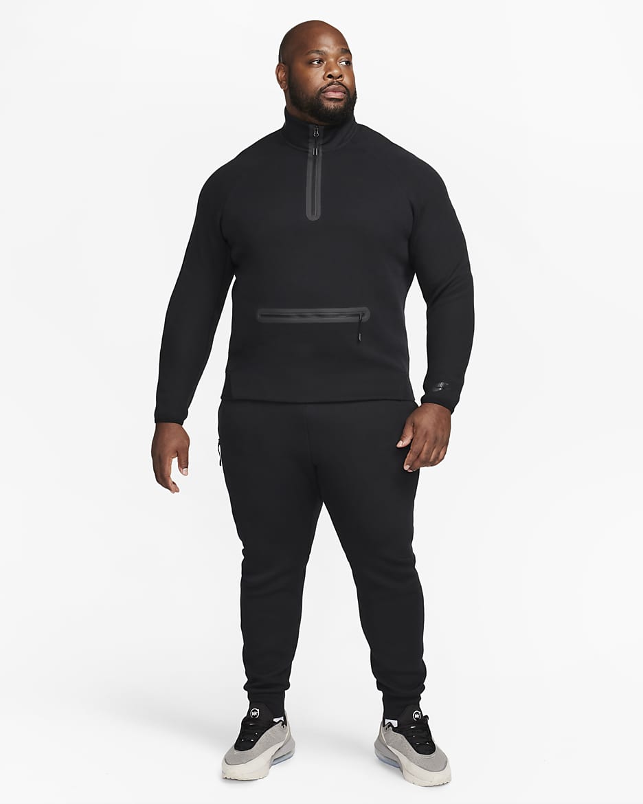 Tröja Nike Sportswear Tech Fleece med halv dragkedja för män - Svart/Svart