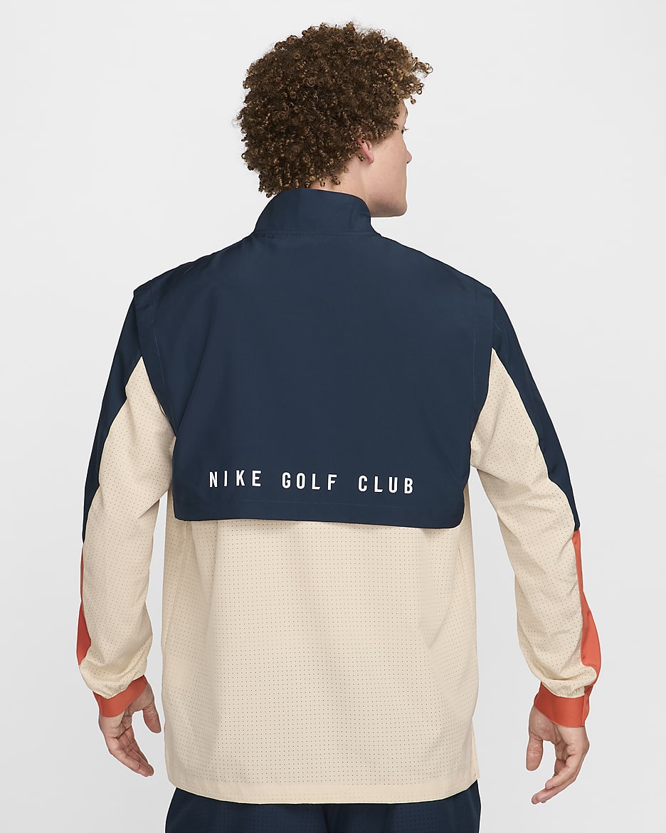 Nike Golf Club Men's Dri-FIT 1/2-Zip Golf Jacket - Sand Drift/Armoury Navy/Vintage Coral/White