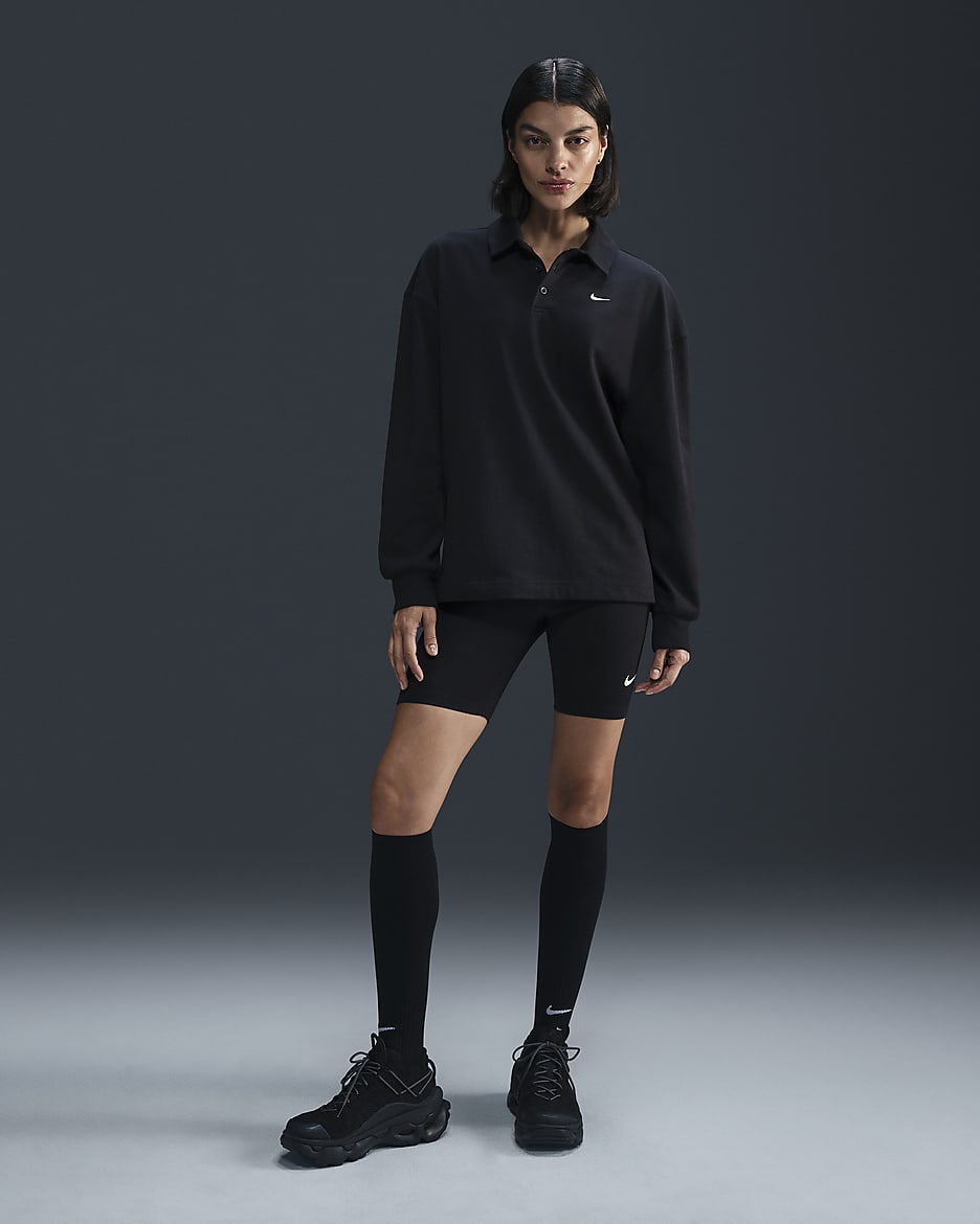 Nike Sportswear Essential Women's Oversized Long-Sleeve Polo - Black/Sail