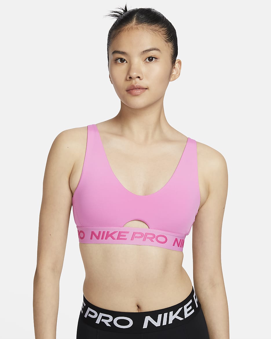 Nike Pro Indy Plunge Women's Medium-Support Padded Sports Bra - Playful Pink/Alchemy Pink/White