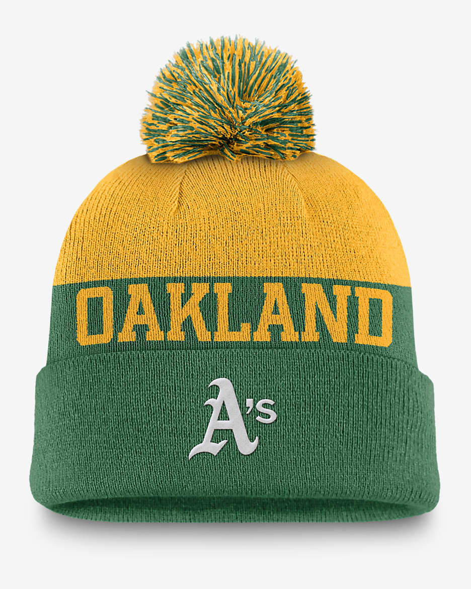 Oakland Athletics Rewind Peak Men's Nike MLB Cuffed Pom Beanie - Green