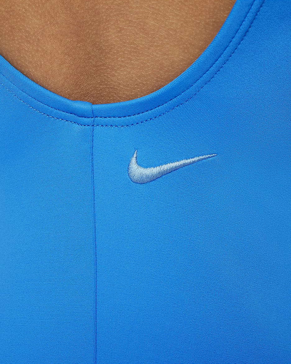 Traje de baño de una pieza con diseño de espalda en U para niñas talla pequeña Nike Swim - Azul foto