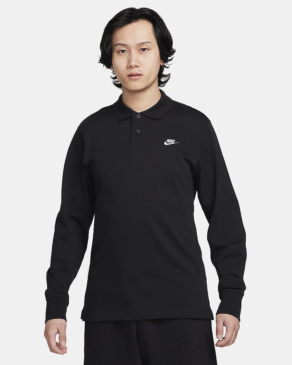 Nike Club Men's Long-Sleeve Knit Polo - Black/White