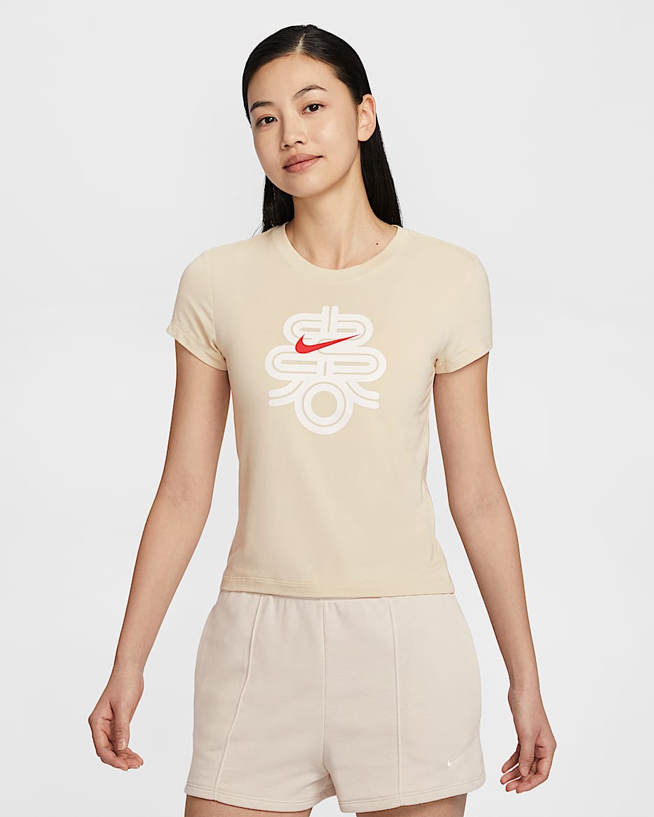 เสื้อยืดเอวลอยผู้หญิง Nike Sportswear Chill Knit - Light Khaki