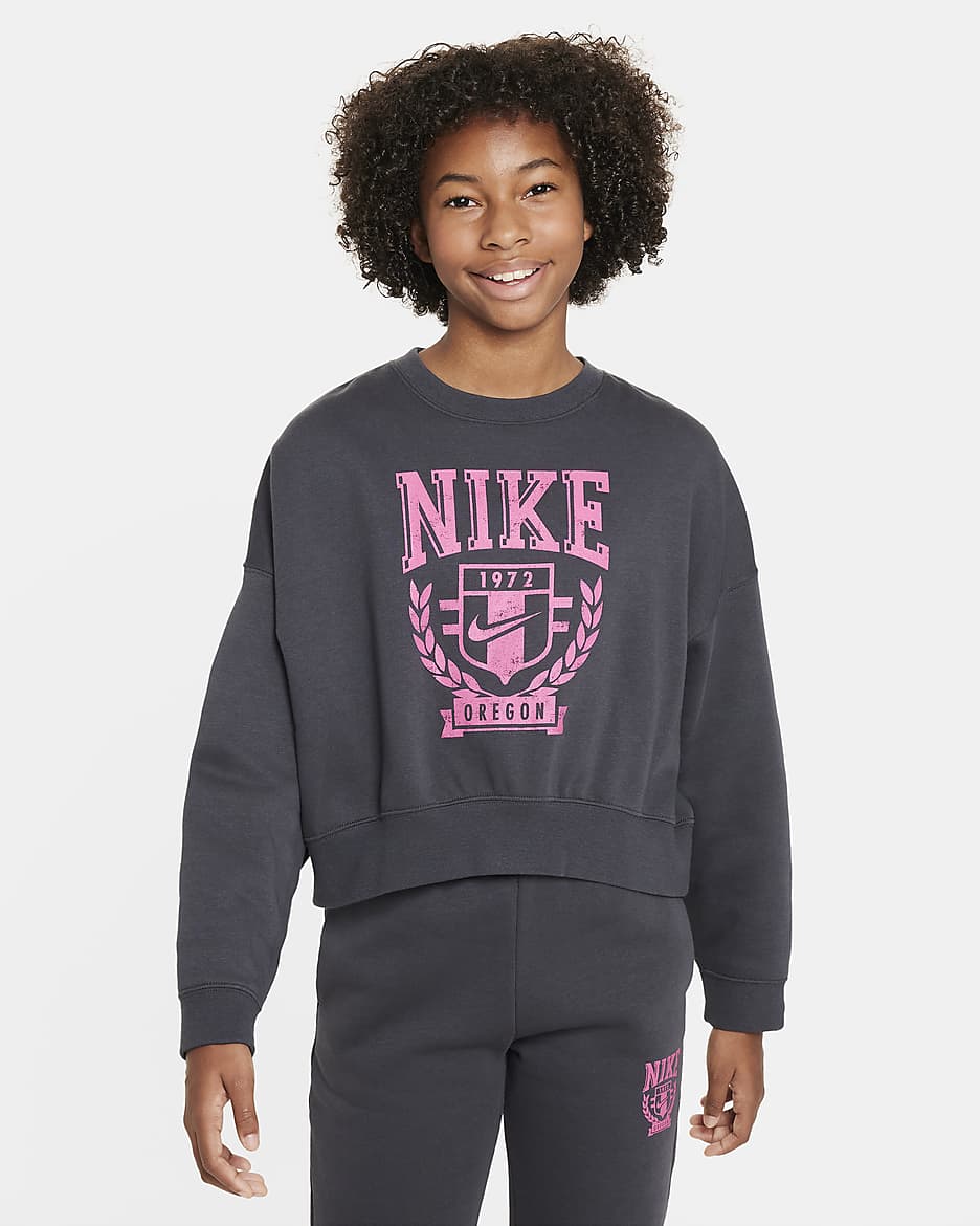 Nike Sportswear Big Kids' (Girls') Oversized Fleece Crew-Neck Sweatshirt - Anthracite