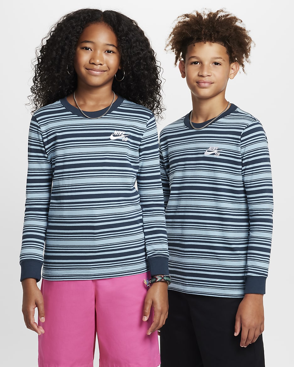 Nike SB Older Kids' Long-Sleeve Skate T-Shirt - Denim Turquoise/Armoury Navy