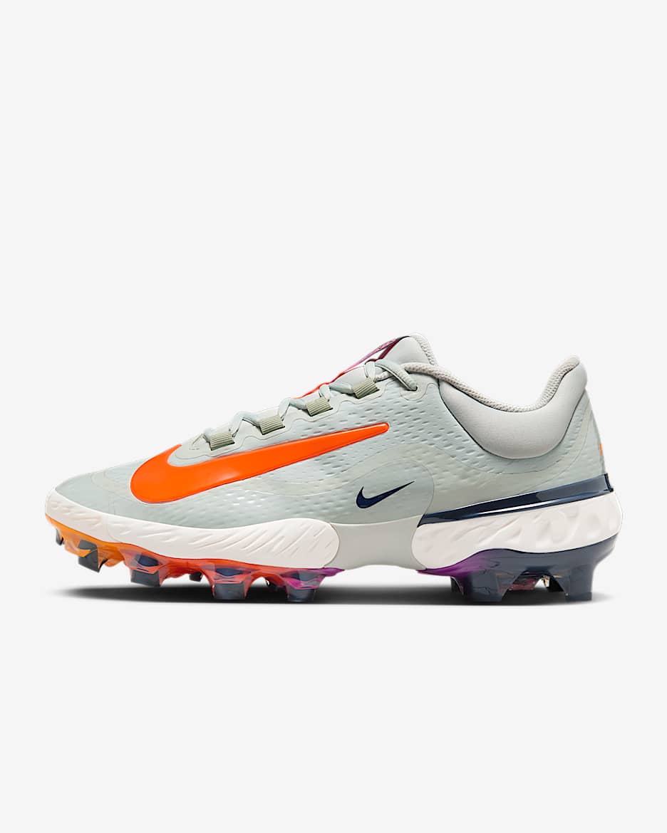 Nike Alpha Huarache Elite 4 Low MCS Baseball Cleats - Light Silver/Jade Horizon/Phantom/Laser Orange