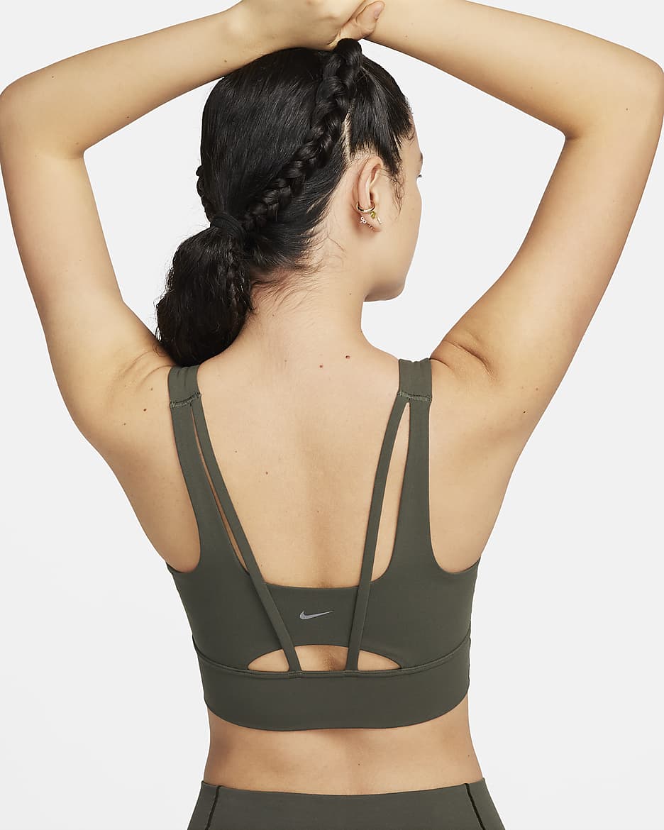 Nike Zenvy Women's Medium-Support Padded Longline Sports Bra - Cargo Khaki/Sail