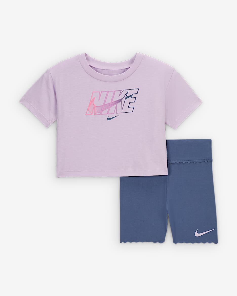 Conjunto de 2 piezas de shorts de ciclismo para bebé Nike Dri-FIT Swoosh Motion - Azul difuso