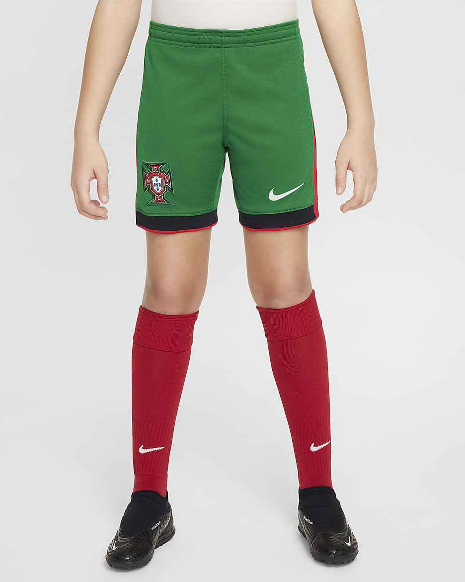 Portugal 2024 Stadium Home Nike Dri-FIT Replica-fodboldshorts til større børn - Pine Green/University Red/Pitch Blue/Sail