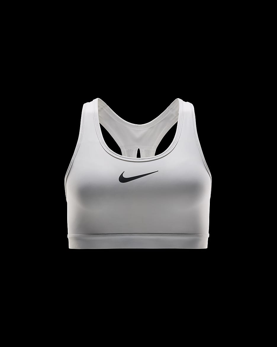 Bra deportivo ajustable sin almohadillas para mujer Nike Swoosh High Support - Blanco/Blanco/Negro