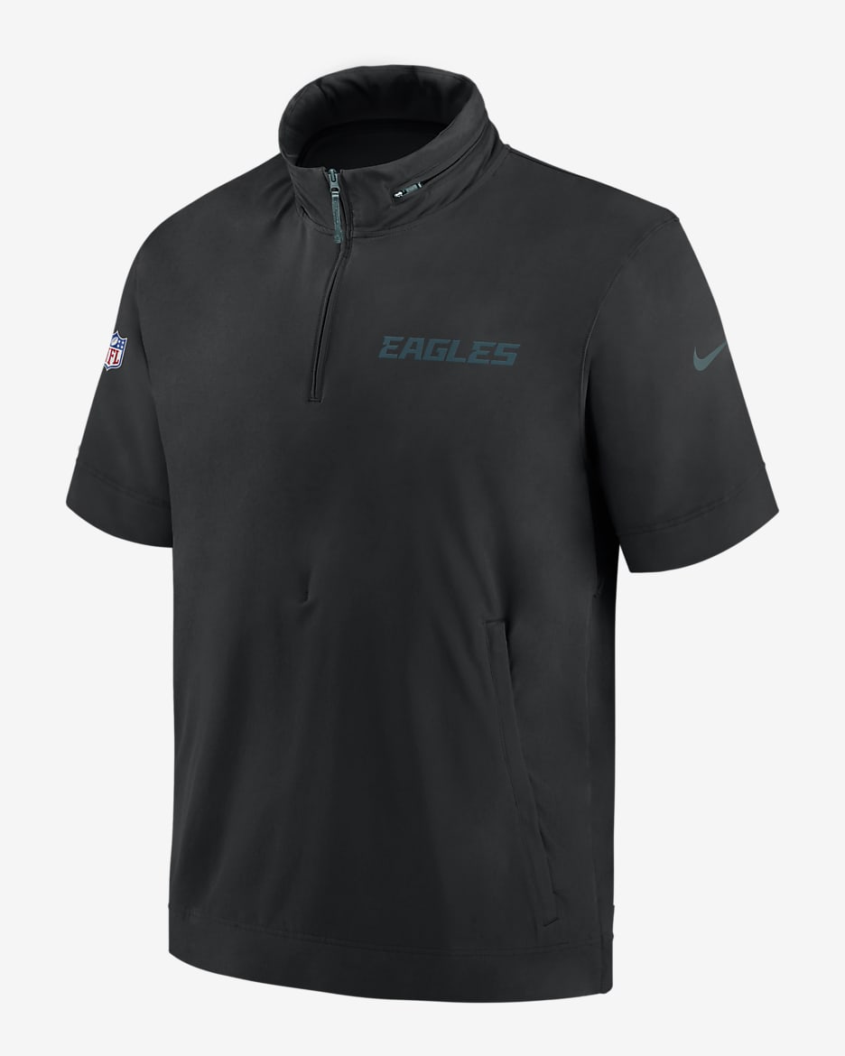 Philadelphia Eagles Sideline Coach Men's Nike NFL 1/2-Zip Short-Sleeve Hooded Jacket - Black