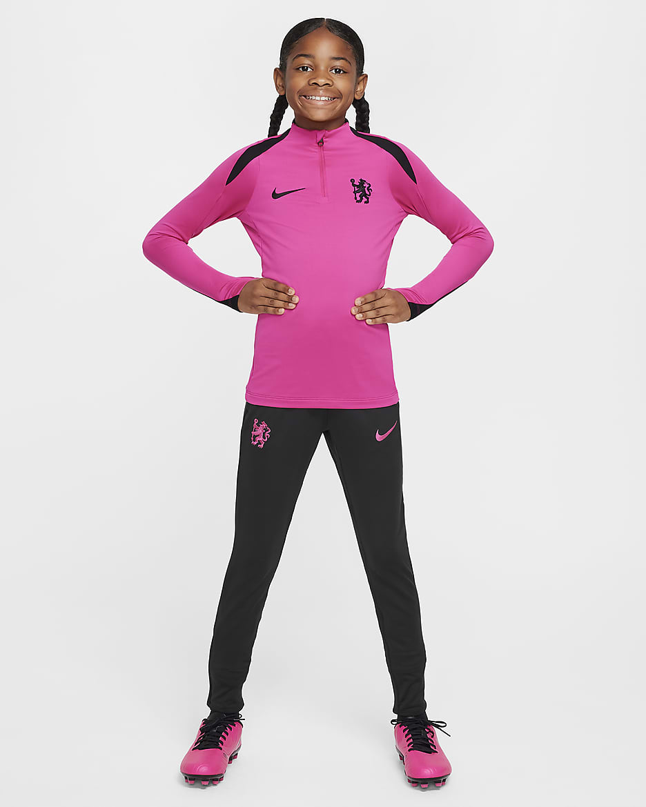 3e haut d'entraînement de foot Nike Dri-FIT Chelsea FC Strike pour ado - Pink Prime/Noir