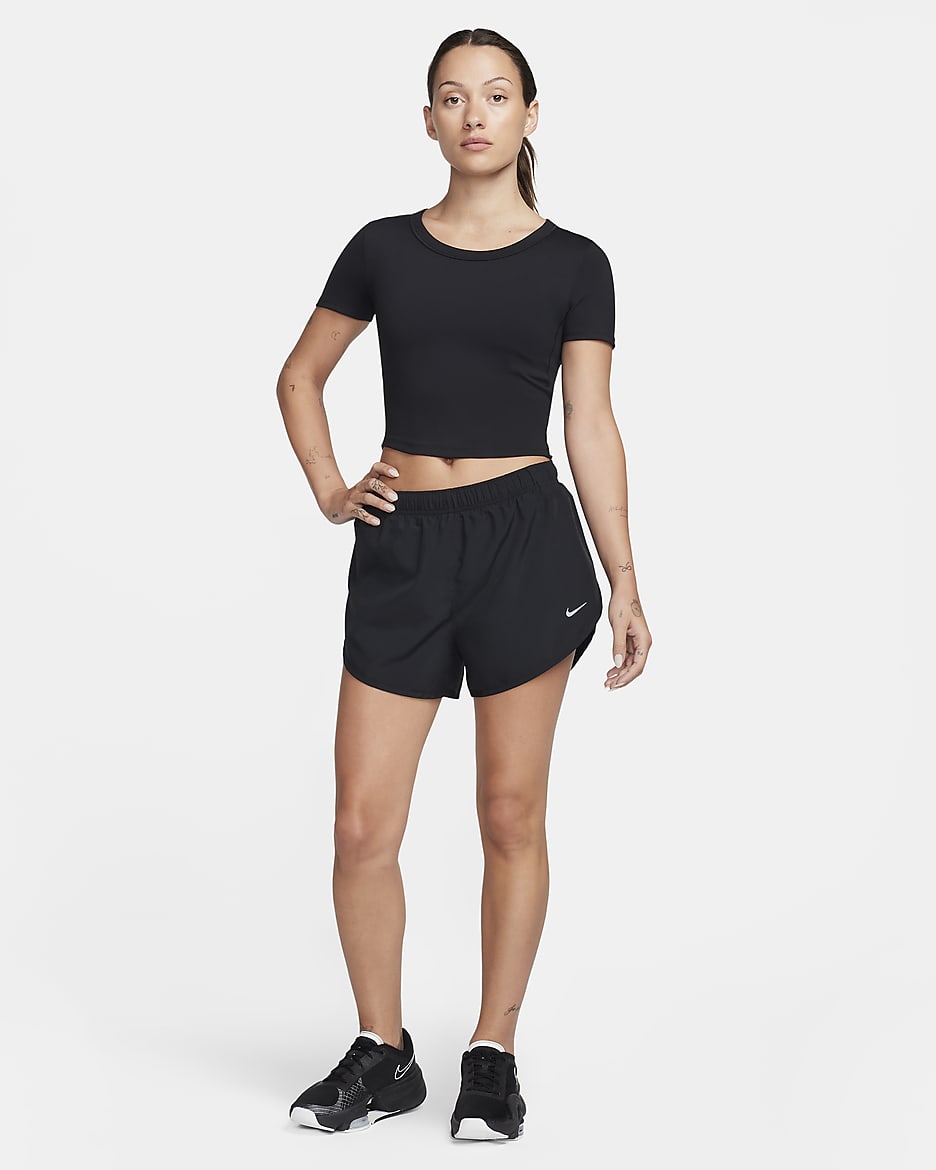 Nike One Fitted Dri-FIT avkortet kortermet overdel til dame - Svart/Svart