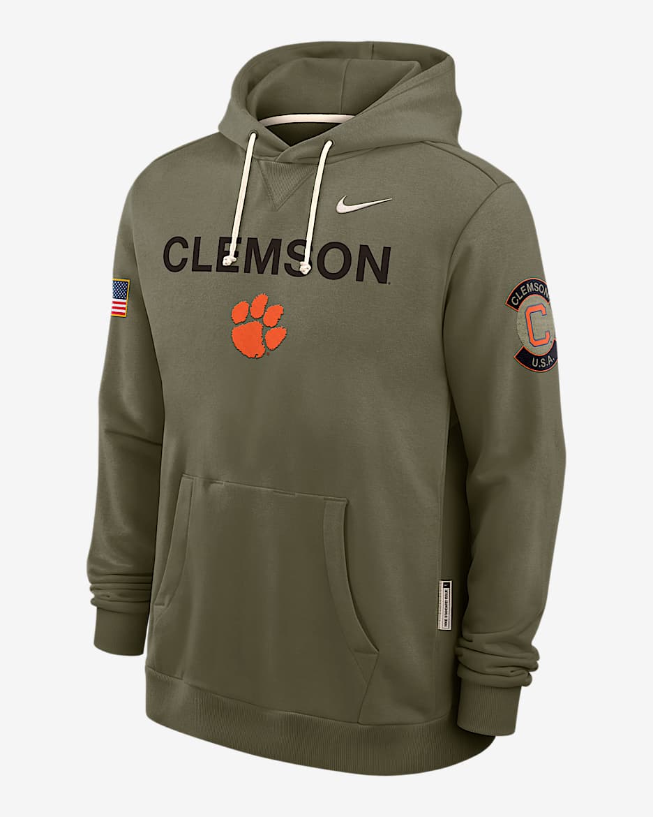 Sudadera con gorro sin cierre universitaria Nike Dri-FIT para hombre Clemson 2025 Military Appreciation - Oliva