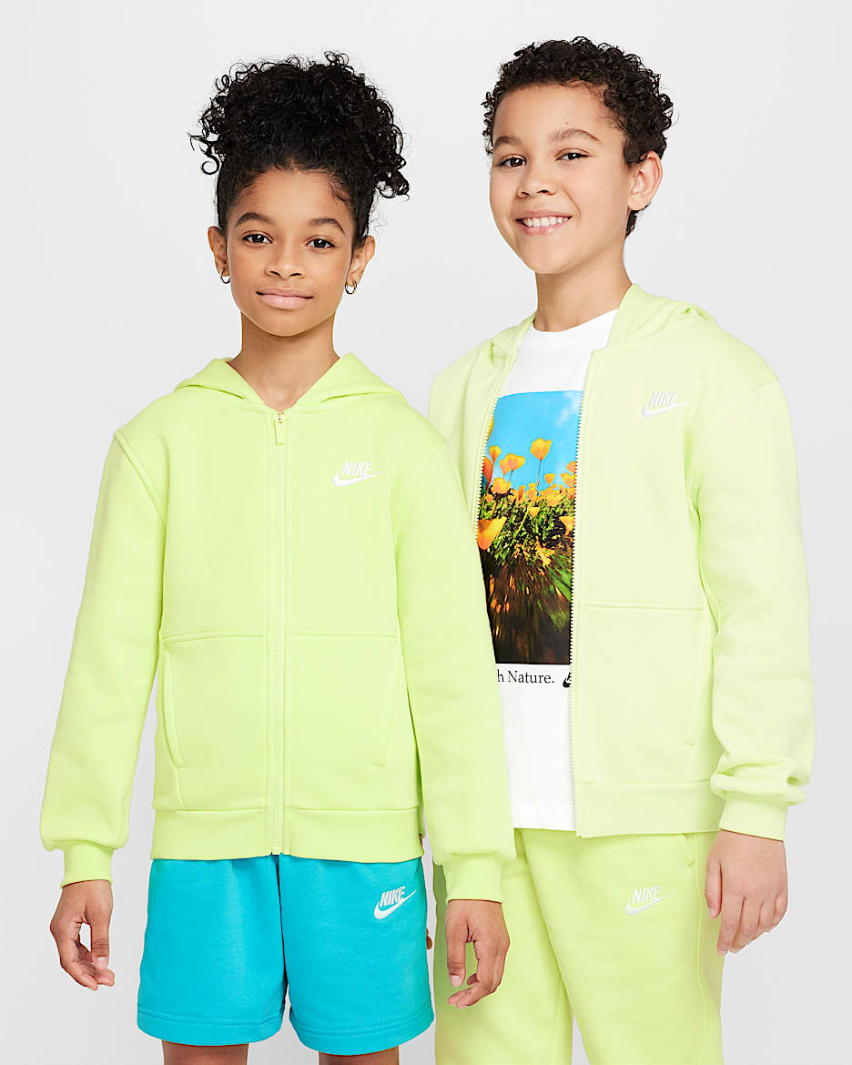 Sudadera con gorro de cierre completo para niños talla grande Nike Sportswear Club Fleece - Toque de limón claro/Blanco