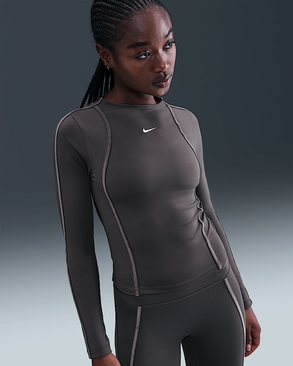 Nike One Fitted Women's Dri-FIT Long-Sleeve Top - Thunder Grey/White