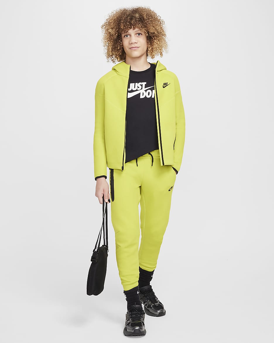 Felpa con cappuccio e zip a tutta lunghezza Nike Sportswear Tech Fleece - Ragazzo - Bright Cactus/Nero/Nero