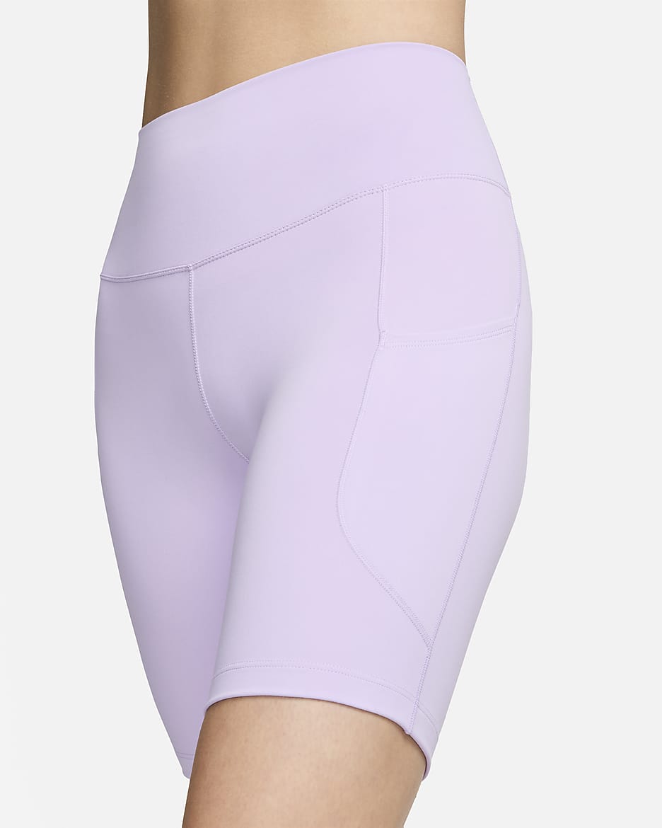 Nike One Women's High-Waisted 8" Biker Shorts with Pockets - Lilac Bloom/Black