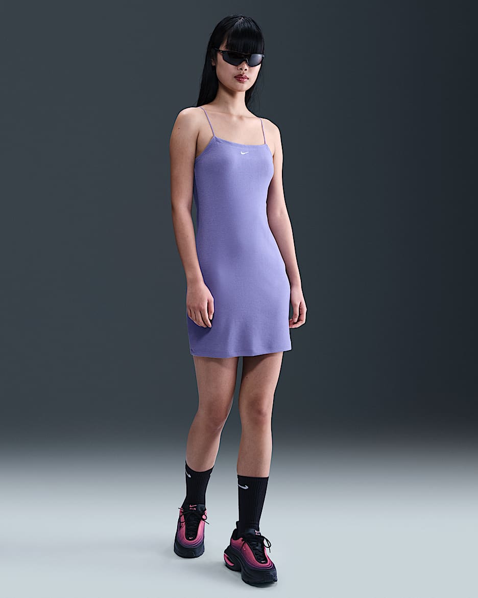 Vestido tipo blusón de tela de minicanalé ajustado para mujer Nike Sportswear Chill Knit - Amatista empolvado/Vela