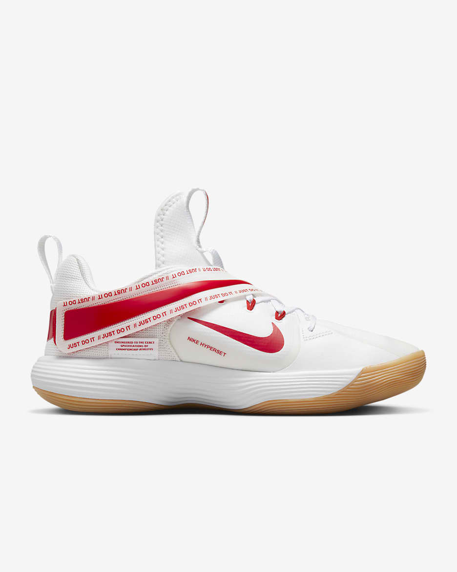 Nike React HyperSet Indoor Court Shoes - White/Gum Light Brown/University Red