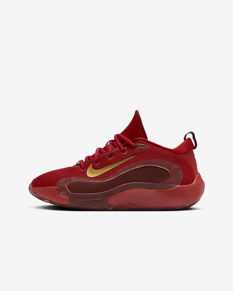 Tenis de básquetbol para niños grandes Nike IsoFly - Rojo gimnasio/Rojo team/Rojo team oscuro/Oro metalizado