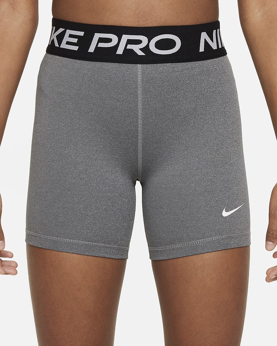 Nike Pro Big Kids' (Girls') Shorts - Carbon Heather/White