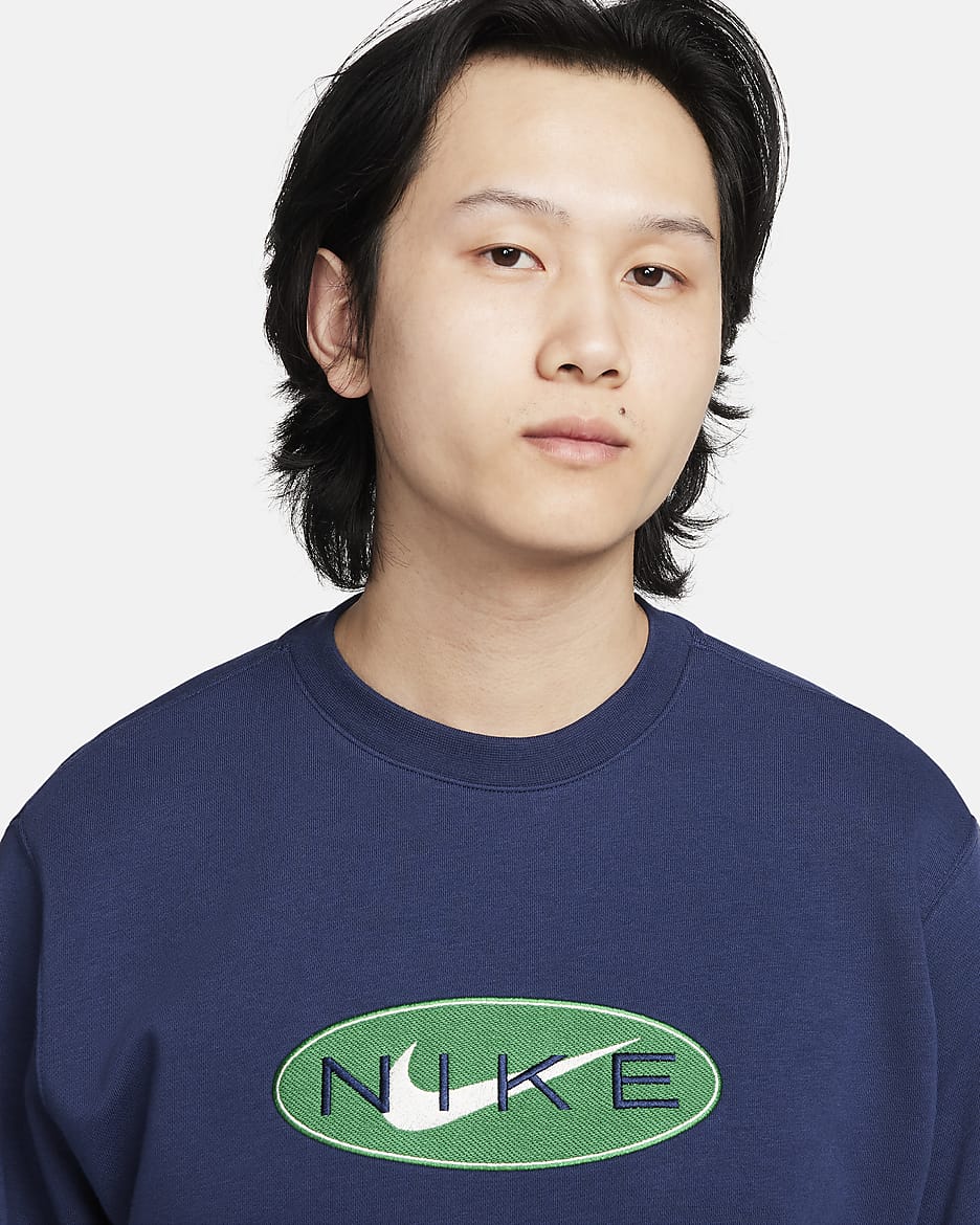 Nike Sportswear Men's French Terry Crewneck Sweatshirt - Midnight Navy/Aloe Verde/Midnight Navy