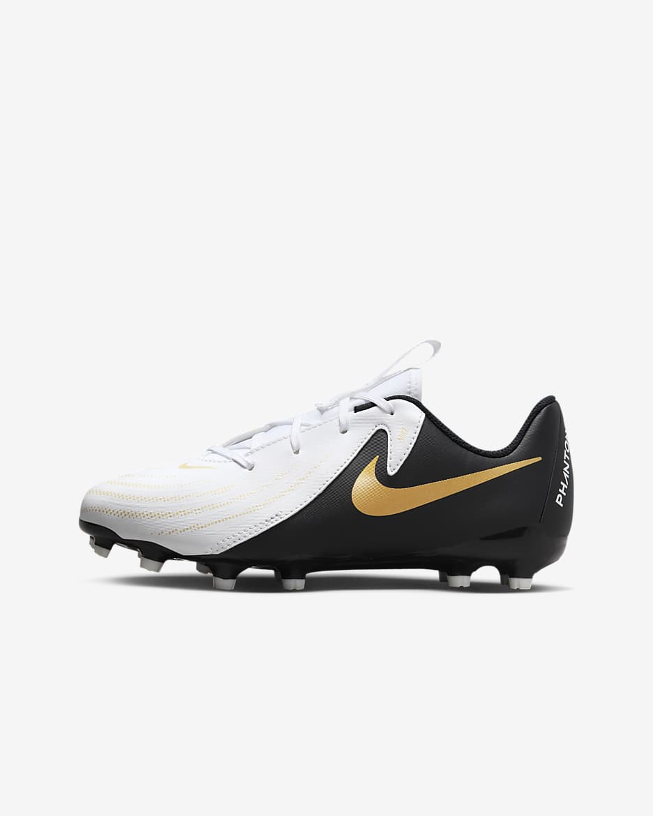 Nike Jr. Phantom GX 2 Academy Little/Big Kids' MG Low-Top Soccer Cleats - White/Metallic Gold Coin/Black