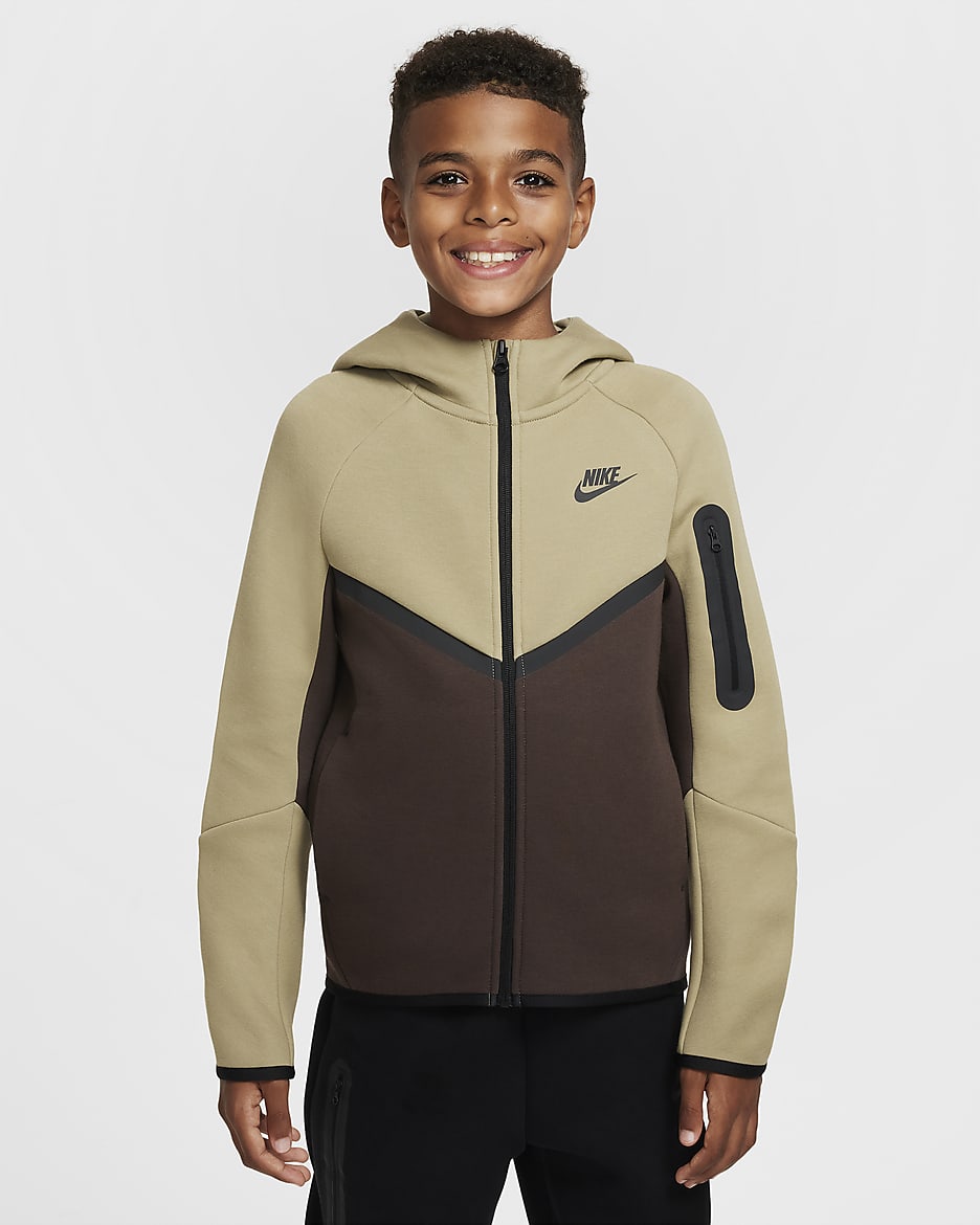Nike Sportswear Tech Fleece Older Kids' Full-Zip Hoodie - Baroque Brown/Neutral Olive/Black/Black