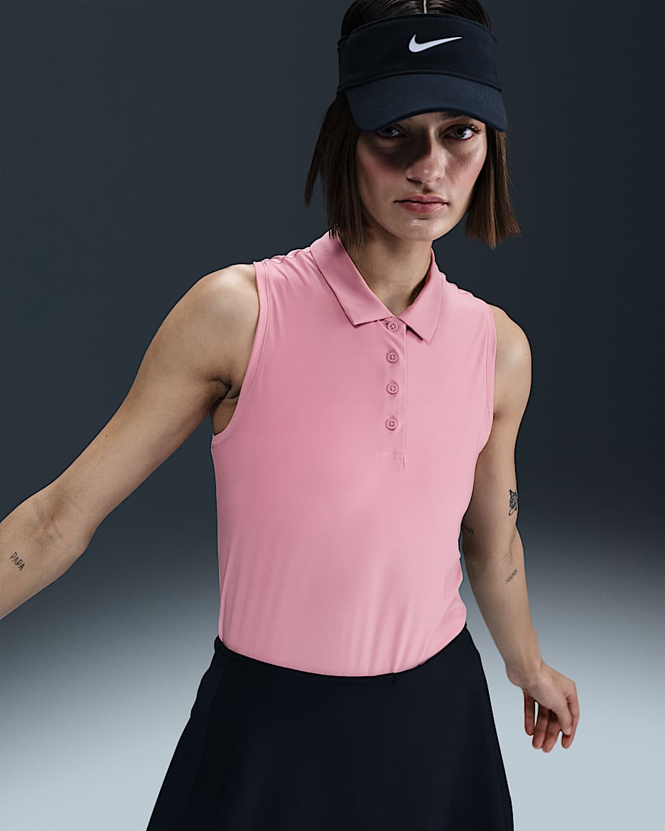 Nike Victory Women's Dri-FIT Sleeveless Polo - Elemental Pink/White