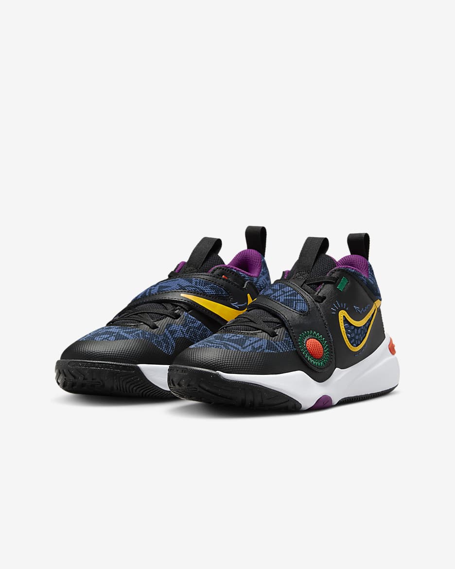 Nike Team Hustle D 11 SE 大童籃球鞋 - 黑色/Mystic Navy/Cosmic Clay/University Gold