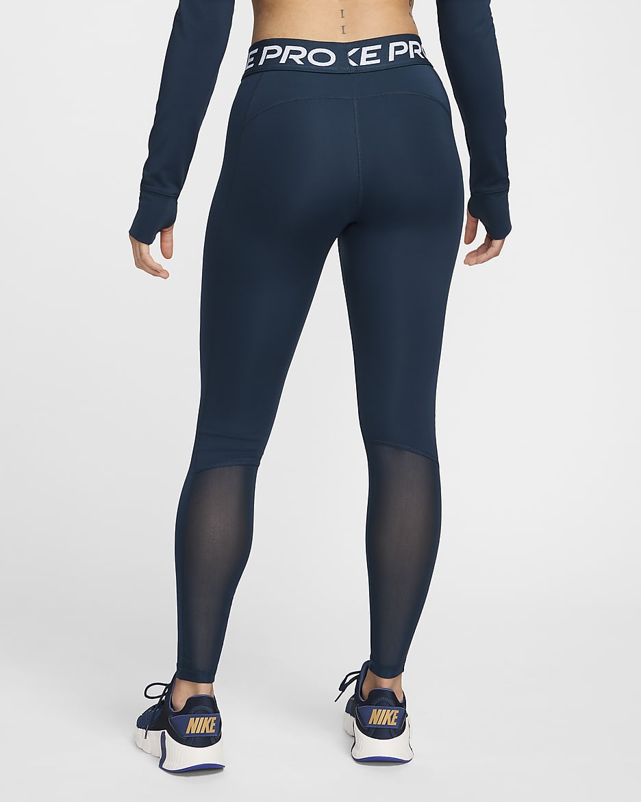 Nike Pro Leggings mit mittelhohem Bund und Mesh-Einsatz für Damen - Armory Navy/Schwarz/Weiß