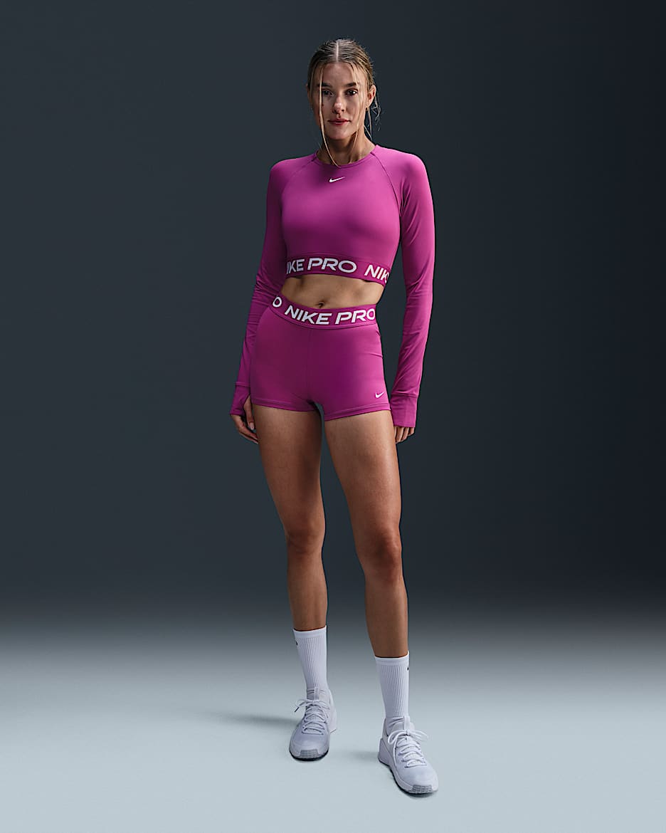 Shorts de 7.5 cm para mujer Nike Pro - Fucsia cálido/Blanco