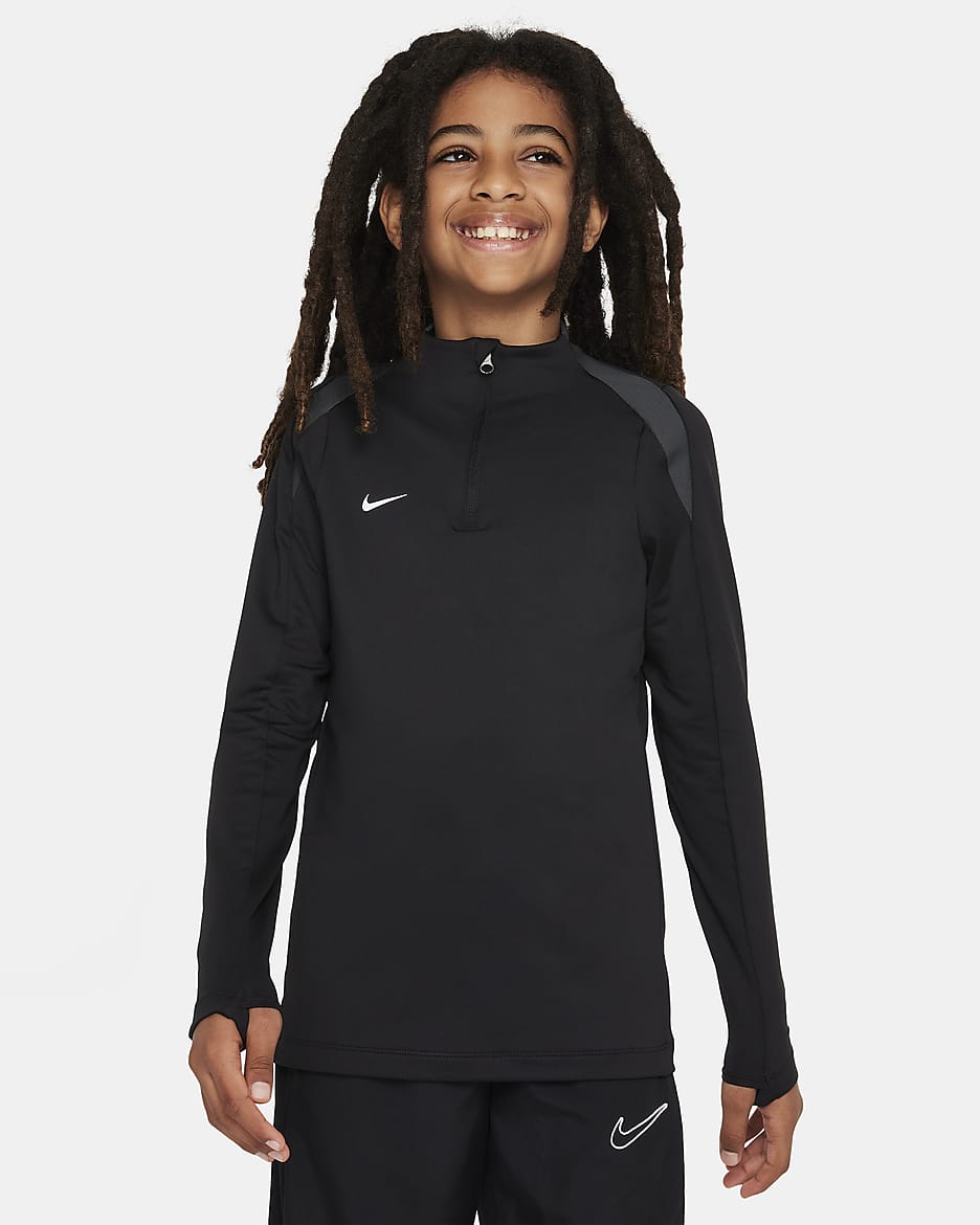 Treningowa koszulka piłkarska dla dużych dzieci Nike Dri-FIT Strike - Czerń/Czerń/Anthracite/Biel