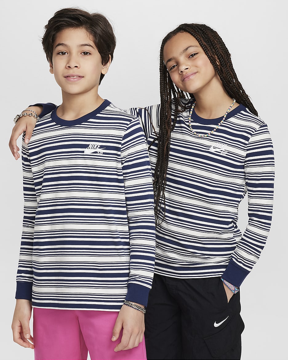 Nike SB Older Kids' Long-Sleeve Skate T-Shirt - Sail/Midnight Navy