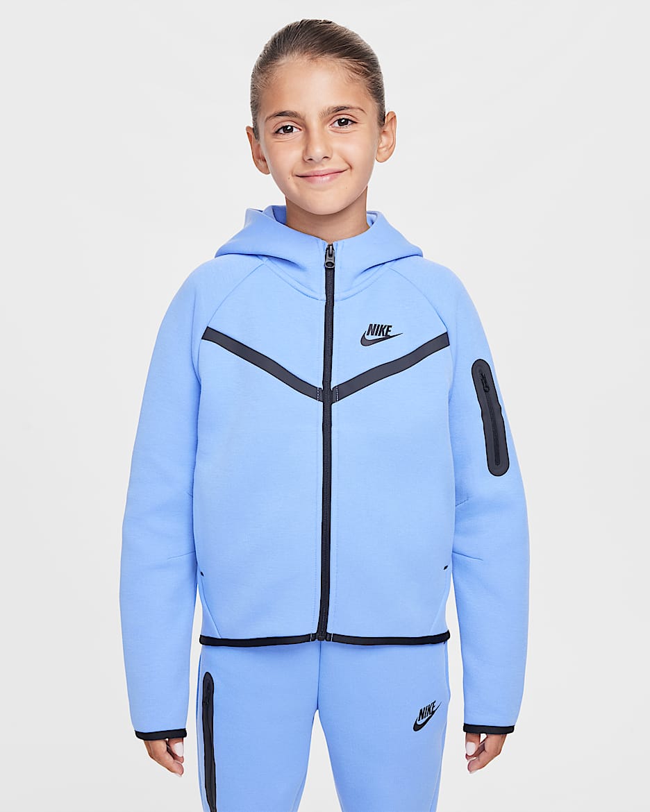 Nike Sportswear Tech Fleece hettejakke til jente - Royal Pulse/Svart/Svart/Svart