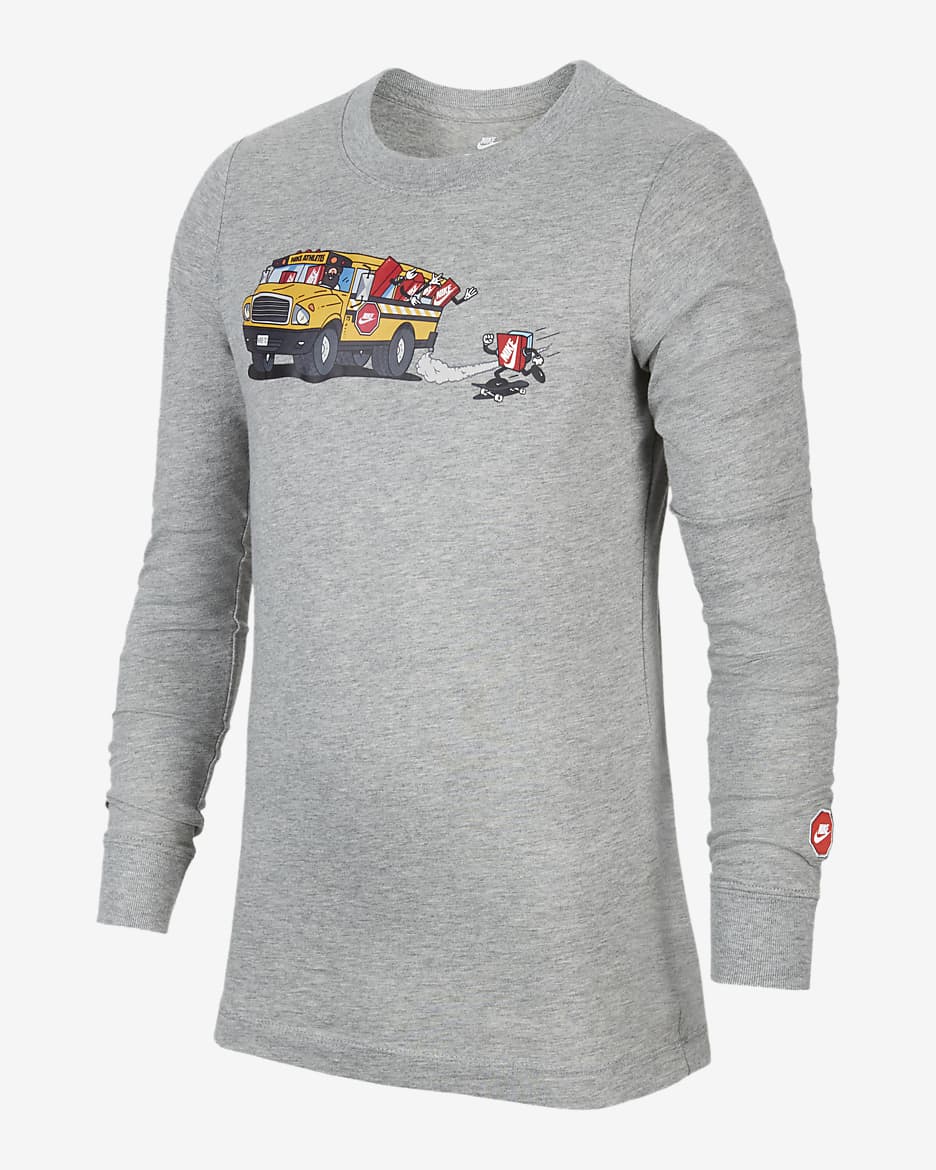 Playera de manga larga para niños grandes Nike Sportswear - Gris oscuro jaspeado