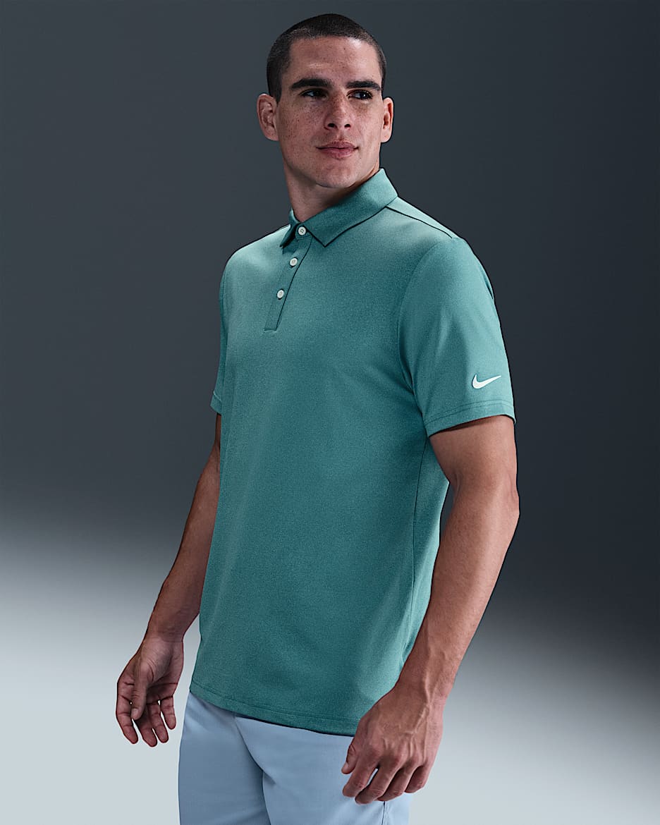 Polo de golf Dri-FIT jaspeado para hombre Nike Tour - Azul verdoso mineral/Puro/Marfil pálido