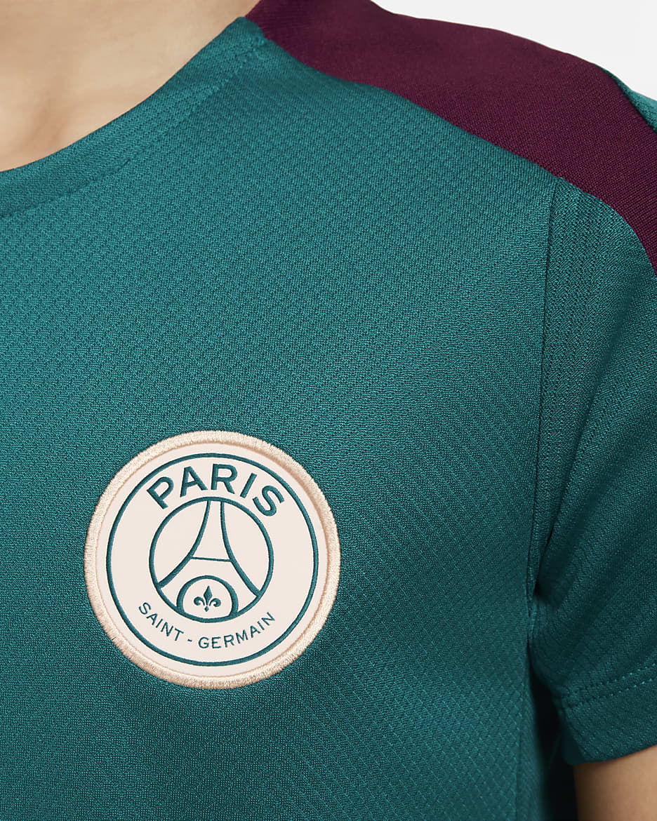 Paris Saint-Germain Strike Older Kids' Nike Dri-FIT Football Short-Sleeve Knit Top - Geode Teal/Geode Teal/Bordeaux/Guava Ice