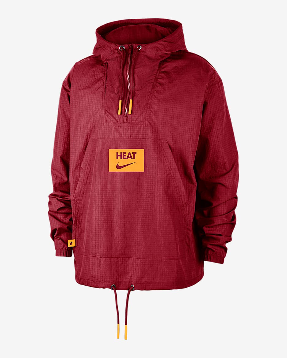Chamarra tipo anorak Nike de la NBA para hombre Miami Heat Club Courtside - Rojo duro/Reloj de sol/Reloj de sol
