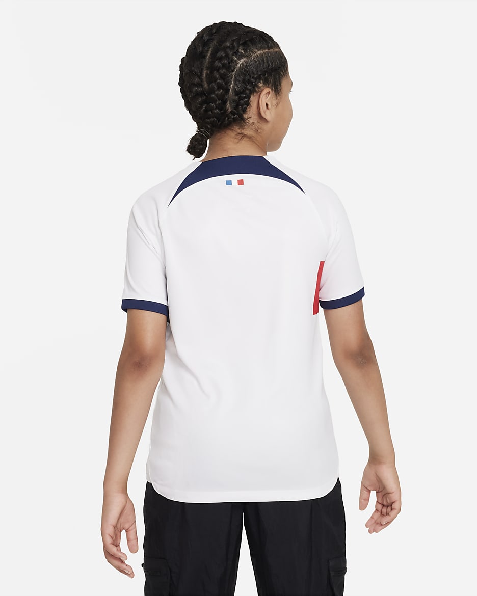 PSG 2023/24 スタジアム アウェイ ジュニア ナイキ Dri-FIT サッカーユニフォーム - ホワイト/ミッドナイトネイビー/ミッドナイトネイビー