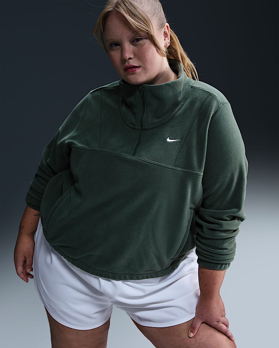 Sudadera de tejido Fleece Therma-FIT oversized de 1/2 cierre para mujer (talla grande) Nike One - Verde vintage/Blanco